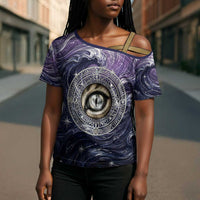 Pakhet Panther Cross Shoulder Shirt with Cosmic Feline Eye on Starry Night River