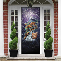Pakhet Panther Door Cover with Cosmic Feline Eye on Starry Night River
