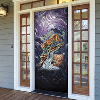 Pakhet Panther Door Cover with Cosmic Feline Eye on Starry Night River