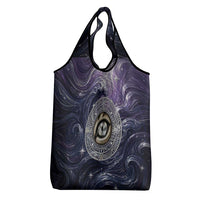 Pakhet Panther Grocery Bag with Cosmic Feline Eye on Starry Night River