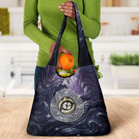 Pakhet Panther Grocery Bag with Cosmic Feline Eye on Starry Night River