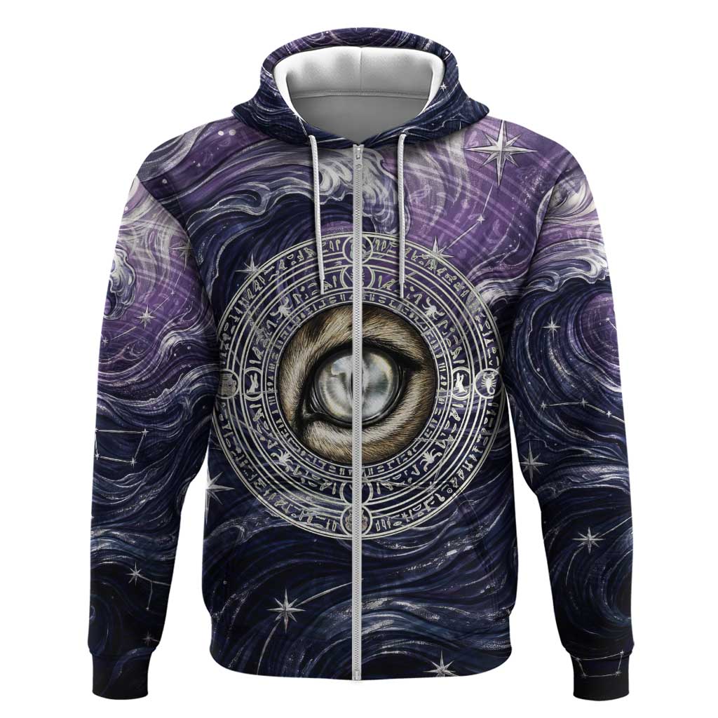Pakhet Panther Hoodie with Cosmic Feline Eye on Starry Night River