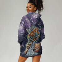 Pakhet Panther Hoodie Dress with Cosmic Feline Eye on Starry Night River