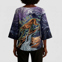 Pakhet Panther Kimono Sleeve Blouse with Cosmic Feline Eye on Starry Night River
