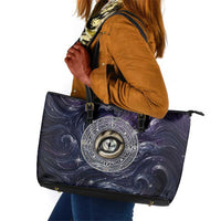 Pakhet Panther Leather Tote Bag with Cosmic Feline Eye on Starry Night River