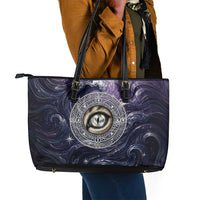 Pakhet Panther Leather Tote Bag with Cosmic Feline Eye on Starry Night River