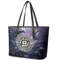 Pakhet Panther Leather Tote Bag with Cosmic Feline Eye on Starry Night River