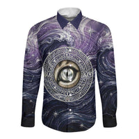 Pakhet Panther Long Sleeve Button Shirt with Cosmic Feline Eye on Starry Night River