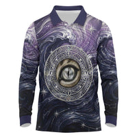 Pakhet Panther Long Sleeve Polo Shirt with Cosmic Feline Eye on Starry Night River