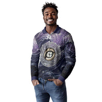 Pakhet Panther Long Sleeve Polo Shirt with Cosmic Feline Eye on Starry Night River