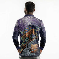 Pakhet Panther Long Sleeve Polo Shirt with Cosmic Feline Eye on Starry Night River