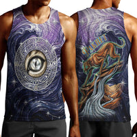 Pakhet Panther Men Tank Top with Cosmic Feline Eye on Starry Night River