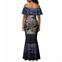 Pakhet Panther Mermaid Dress with Cosmic Feline Eye on Starry Night River