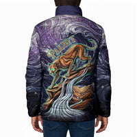 Pakhet Panther Padded Jacket with Cosmic Feline Eye on Starry Night River