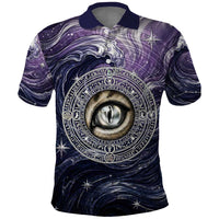 Pakhet Panther Polo Shirt with Cosmic Feline Eye on Starry Night River