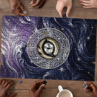 Pakhet Panther Puzzle with Cosmic Feline Eye on Starry Night River