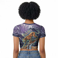 Pakhet Panther Raglan Cropped T shirt with Cosmic Feline Eye on Starry Night River