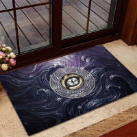 Pakhet Panther Rubber Doormat with Cosmic Feline Eye on Starry Night River