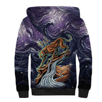 Pakhet Panther Sherpa Hoodie with Cosmic Feline Eye on Starry Night River