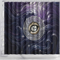 Pakhet Panther Shower Curtain with Cosmic Feline Eye on Starry Night River