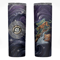 Pakhet Panther Skinny Tumbler with Cosmic Feline Eye on Starry Night River