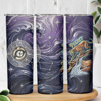Pakhet Panther Skinny Tumbler with Cosmic Feline Eye on Starry Night River