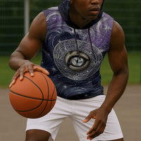 Pakhet Panther Sleeveless Hoodie with Cosmic Feline Eye on Starry Night River