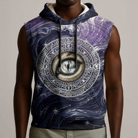 Pakhet Panther Sleeveless Hoodie with Cosmic Feline Eye on Starry Night River