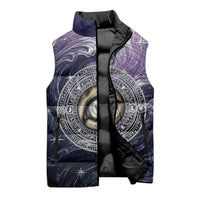 Pakhet Panther Sleeveless Puffer Jacket with Cosmic Feline Eye on Starry Night River