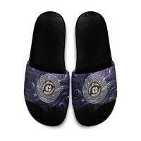Pakhet Panther Slide Sandals with Cosmic Feline Eye on Starry Night River