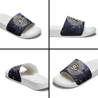Pakhet Panther Slide Sandals with Cosmic Feline Eye on Starry Night River
