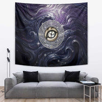 Pakhet Panther Tapestry with Cosmic Feline Eye on Starry Night River