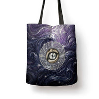Pakhet Panther Tote Bag with Cosmic Feline Eye on Starry Night River
