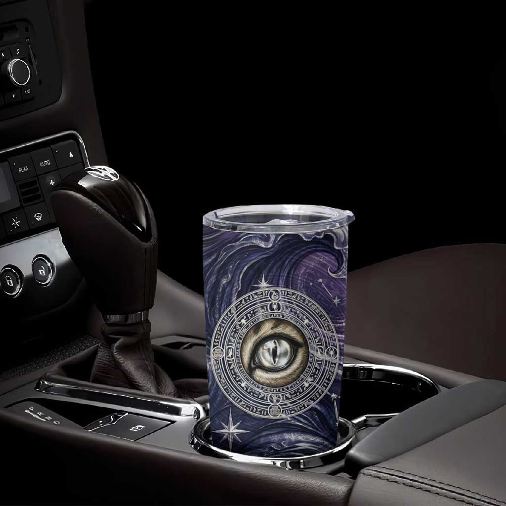 Pakhet Panther Tumbler Cup with Cosmic Feline Eye on Starry Night River