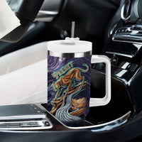 Pakhet Panther Tumbler With Handle with Cosmic Feline Eye on Starry Night River