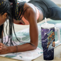 Pakhet Panther Tumbler With Handle with Cosmic Feline Eye on Starry Night River
