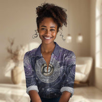 Pakhet Panther Women Casual Shirt with Cosmic Feline Eye on Starry Night River