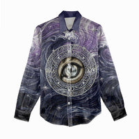 Pakhet Panther Women Casual Shirt with Cosmic Feline Eye on Starry Night River
