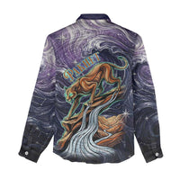 Pakhet Panther Women Casual Shirt with Cosmic Feline Eye on Starry Night River