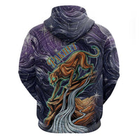 Pakhet Panther Zip Hoodie with Cosmic Feline Eye on Starry Night River