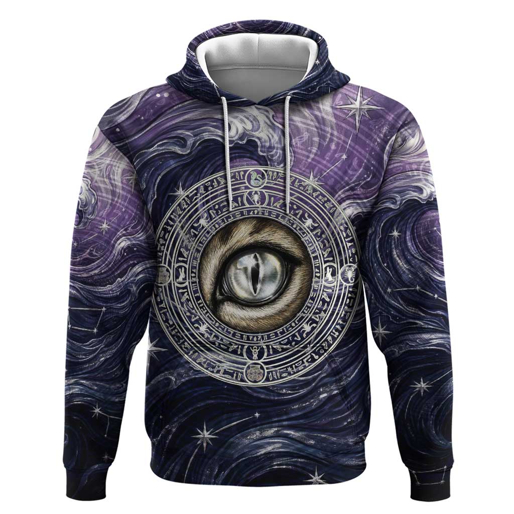 Pakhet Panther Zip Hoodie with Cosmic Feline Eye on Starry Night River