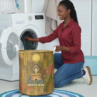 Renenutet  Golden Cobra Laundry Basket with Wheat Motif in Egyptian Agricultural Theme