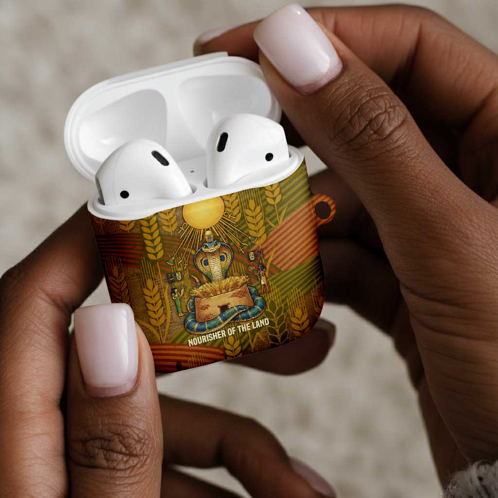 Renenutet  Golden Cobra AirPods Case with Wheat Motif in Egyptian Agricultural Theme