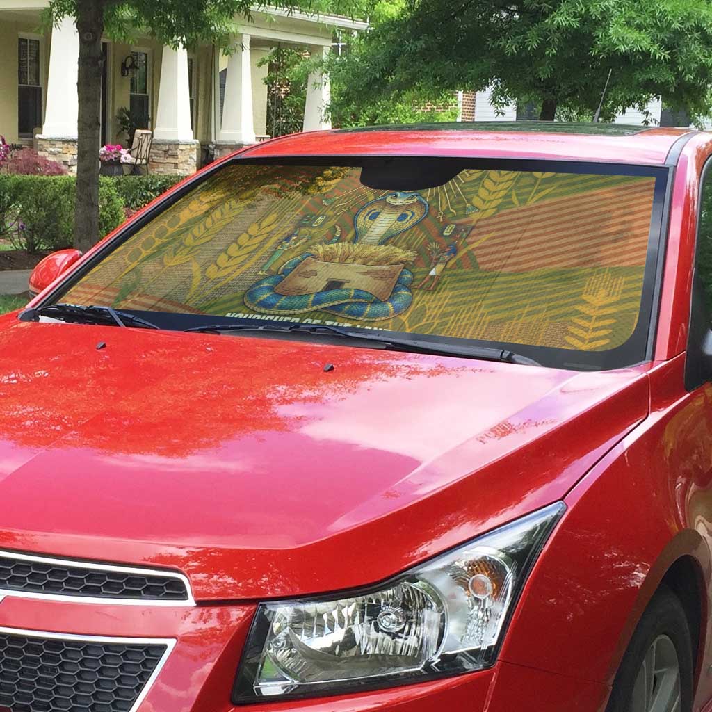 Renenutet  Golden Cobra Auto Sun Shade with Wheat Motif in Egyptian Agricultural Theme
