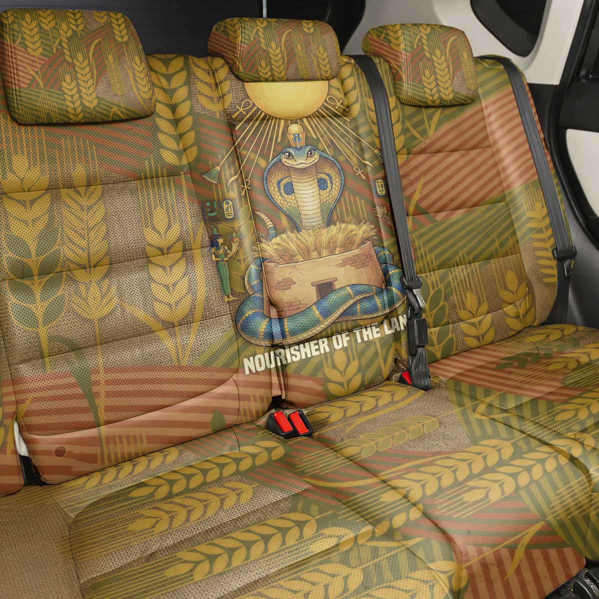 Renenutet  Golden Cobra Back Car Seat Cover with Wheat Motif in Egyptian Agricultural Theme