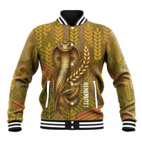 Renenutet  Golden Cobra Baseball Jacket with Wheat Motif in Egyptian Agricultural Theme