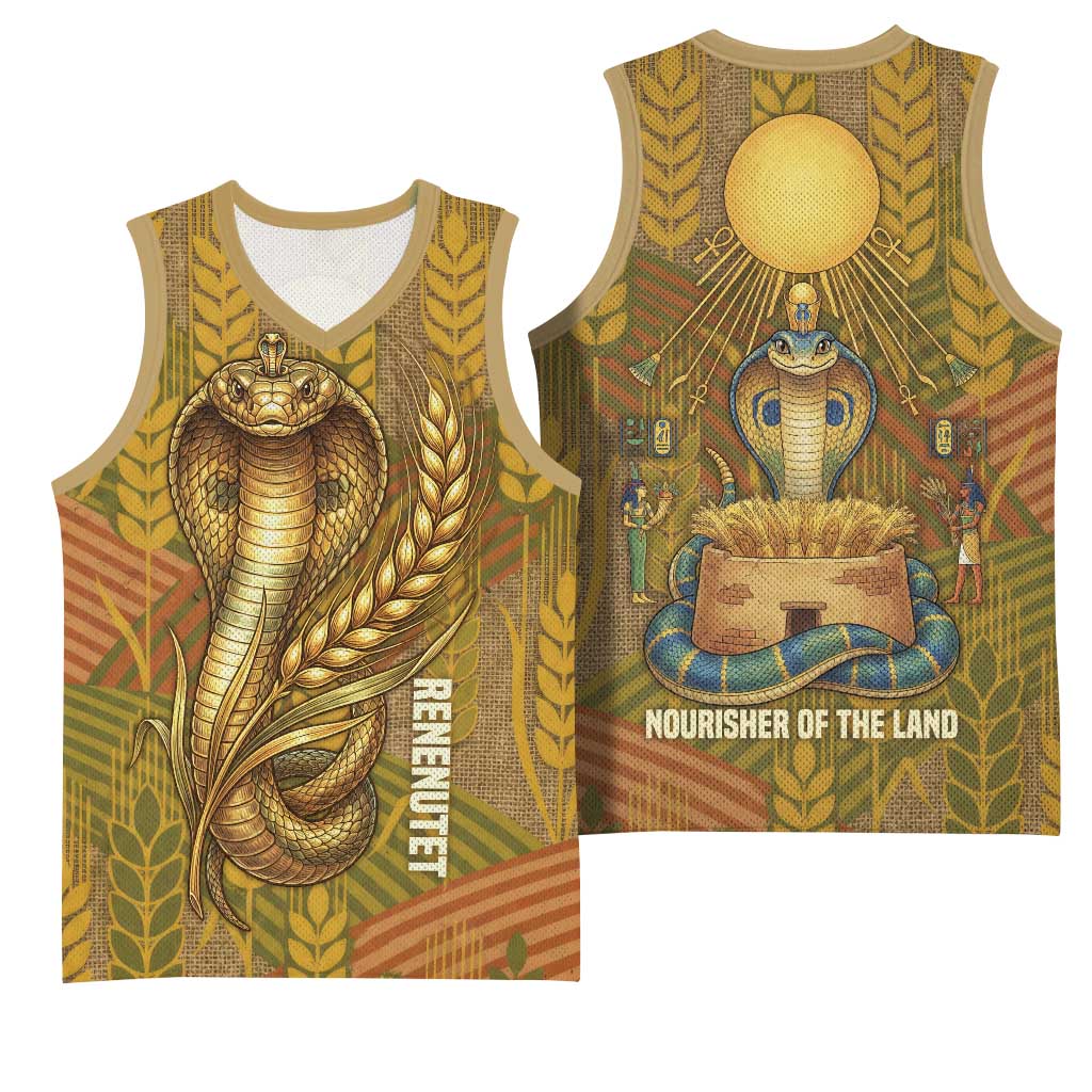 Renenutet  Golden Cobra Basketball Jersey with Wheat Motif in Egyptian Agricultural Theme