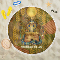 Renenutet  Golden Cobra Beach Blanket with Wheat Motif in Egyptian Agricultural Theme