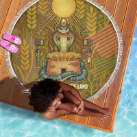 Renenutet  Golden Cobra Beach Blanket with Wheat Motif in Egyptian Agricultural Theme