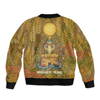 Renenutet  Golden Cobra Bomber Jacket with Wheat Motif in Egyptian Agricultural Theme